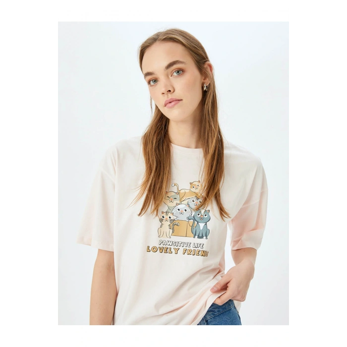 Rahat Kalıp Kısa Kollu Pembe Kadın T-Shirt 5SAL10091IK