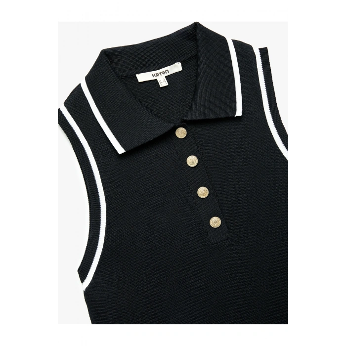 Regular Fit Düğmeli Kolsuz Polo Yaka Triko Bluz