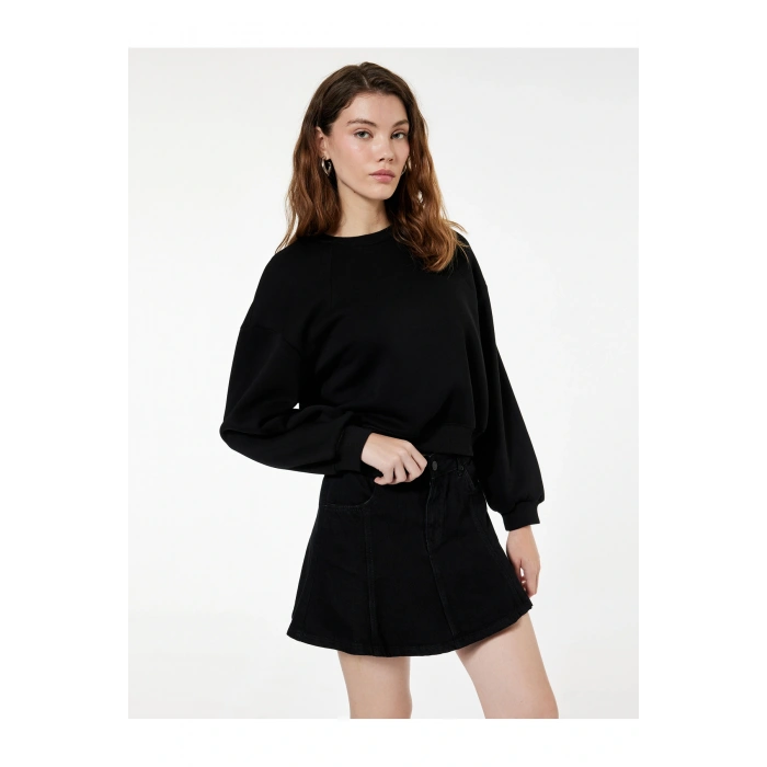 Regular Fit Üç İplik Uzun Kollu Bisiklet Yaka Basic Sweatshirt