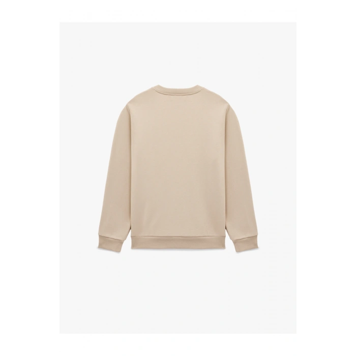 Regular Fit Uzun Kollu Şardonlu Baskılı Bisiklet Yaka Sweatshirt