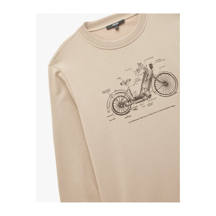 Regular Fit Uzun Kollu Şardonlu Baskılı Bisiklet Yaka Sweatshirt