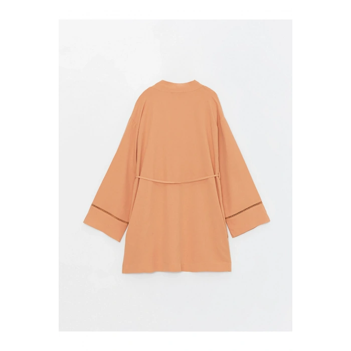 Şal Yaka Düz Uzun Kollu Keten Karışımlı Oversize Kadın Kimono