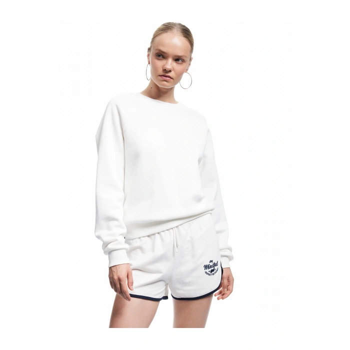 Şardonlu Uzun Kollu Bisiklet Yaka Basic Oversize Sweatshirt