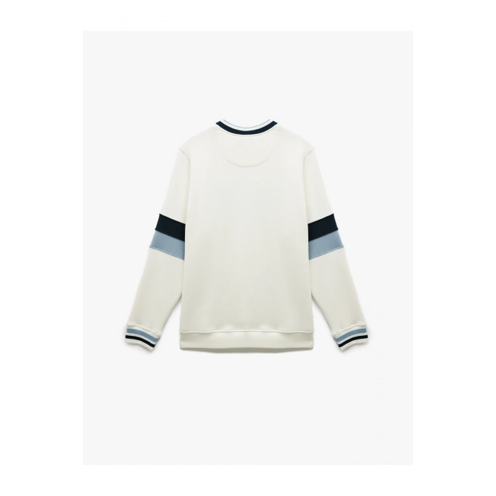 Şardonlu Uzun Kollu Bisiklet Yaka Renk Bloklu Kolej Baskılı Sweatshirt