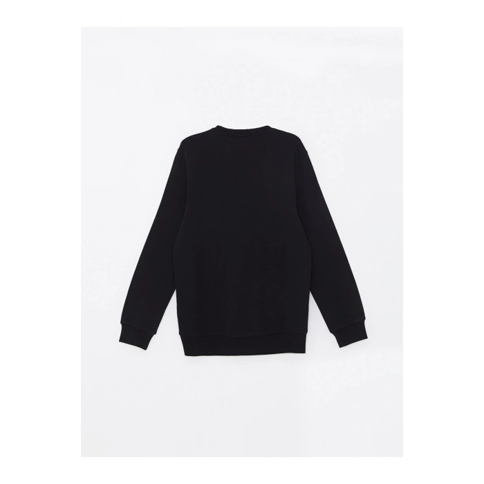 Siyah Bisiklet Yaka Baskılı Erkek Kalın Sweatshirt