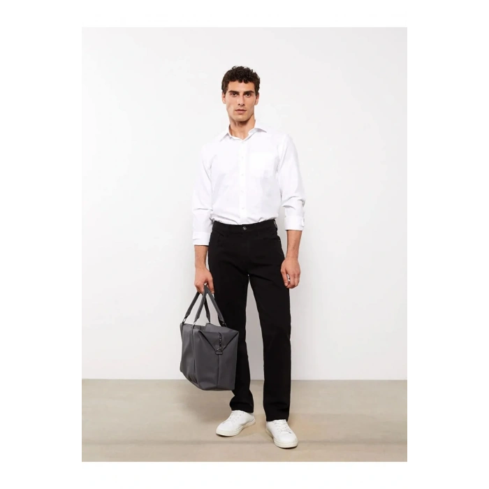 Siyah Dar Kalıp Gabardin Erkek Chino Pantolon