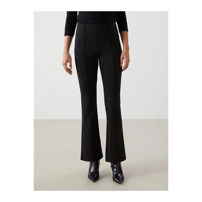 Siyah Ekstra Dar Fit İspanyol Paça Kadın Pantolon