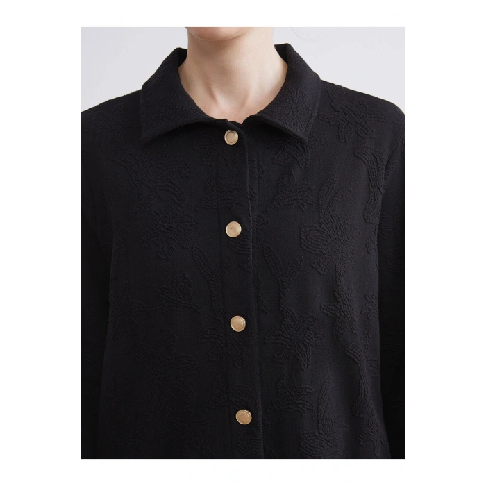 Siyah Gömlek Yaka Desenli Kadın Hırka