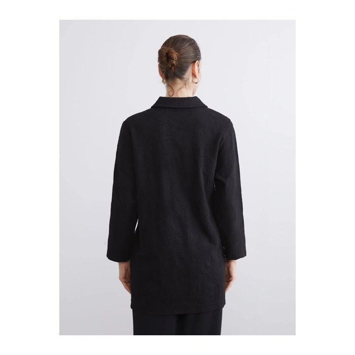 Siyah Gömlek Yaka Desenli Kadın Hırka