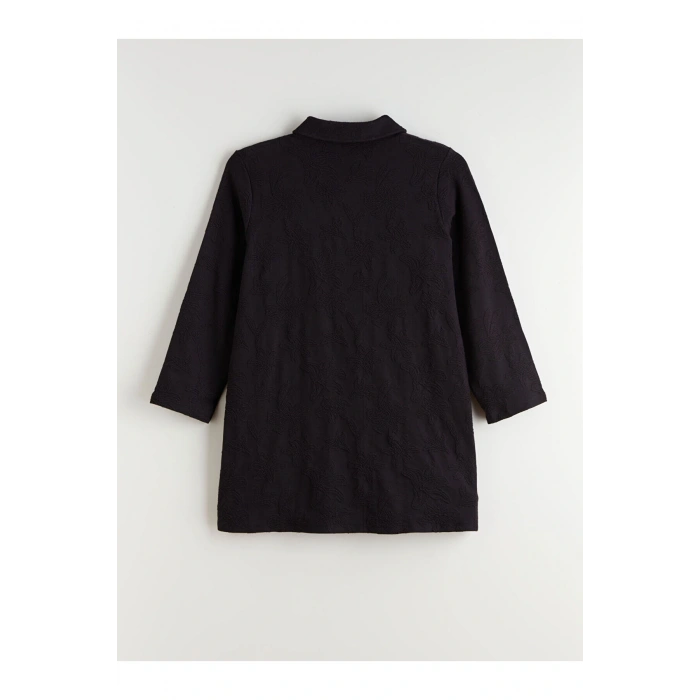 Siyah Gömlek Yaka Desenli Kadın Hırka