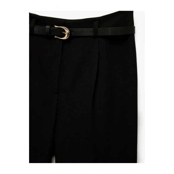 Slim Fit Yüksek Bel Kemerli Cigarette Kumaş Pantolon