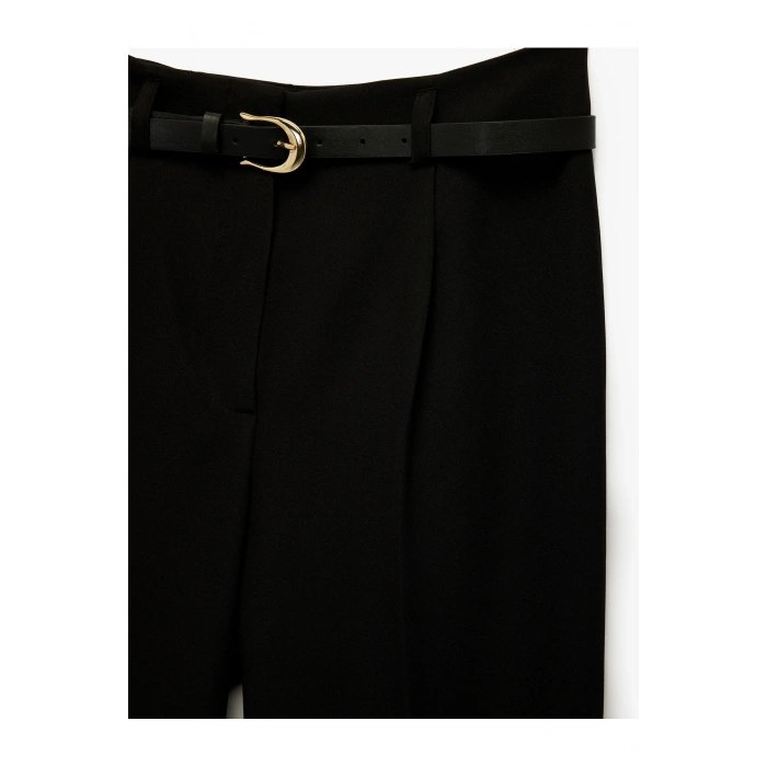 Slim Fit Yüksek Bel Kemerli Cigarette Kumaş Pantolon