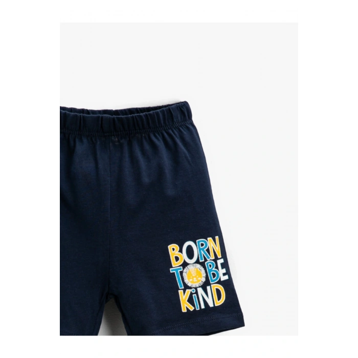 Slogan Baskılı Şort Pamuklu