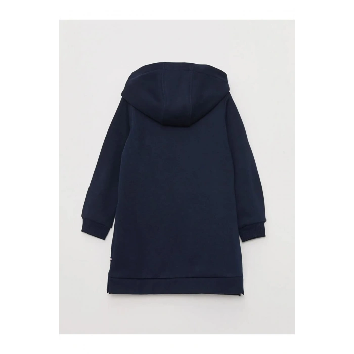 SOUTHBLUE Lacivert Kapüşonlu Nakışlı Uzun Kollu Kız Çocuk Elbise
