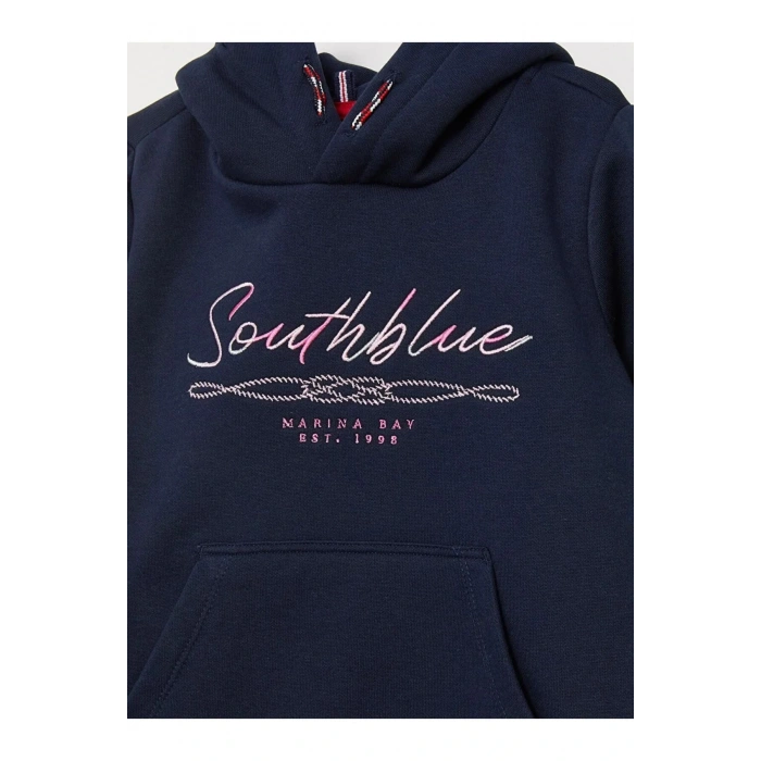 SOUTHBLUE Lacivert Kapüşonlu Nakışlı Uzun Kollu Kız Çocuk Elbise