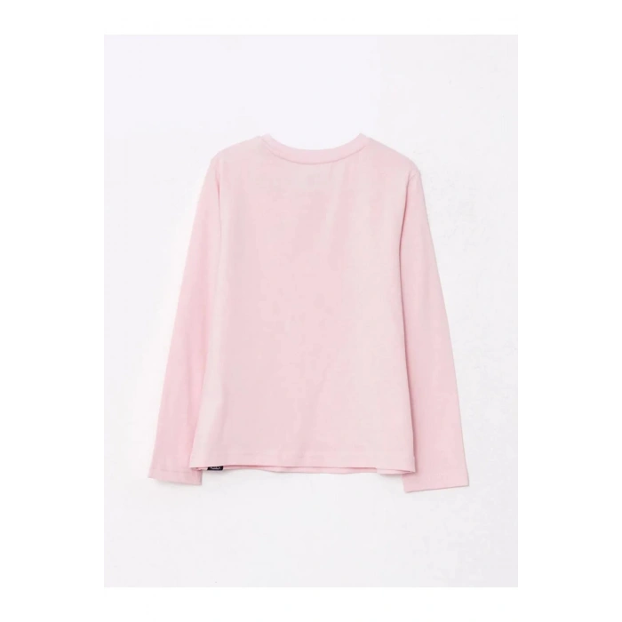 SOUTHBLUE Pembe Bisiklet Yaka Pul İşlemeli Uzun Kollu Pamuklu Kız Çocuk Tişört