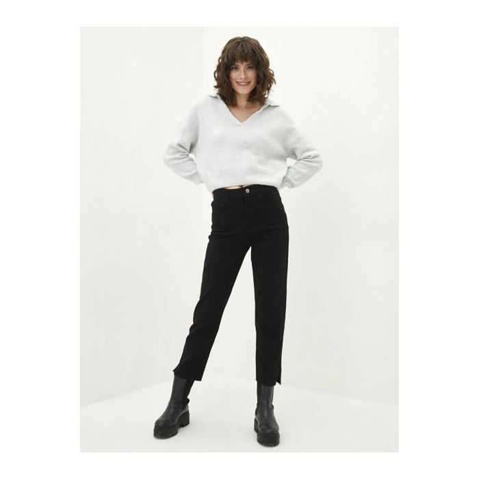 Standart Fit Düz Cep Detaylı Gabardin Kumaş Kadın Pantolon