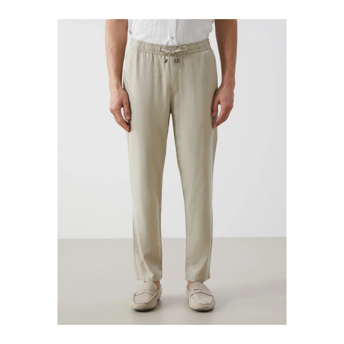 Standart Kalıp Keten Karışımlı Erkek Pantolon