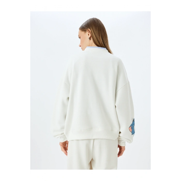 Tom ve Jerry Baskılı Bisiklet Yaka Şardonlu Rahat Kalıp Lisanslı Sweatshirt