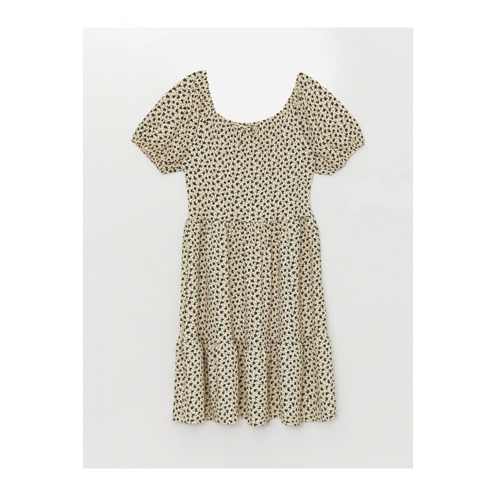 U Yaka Çiçekli Kız Çocuk Elbise