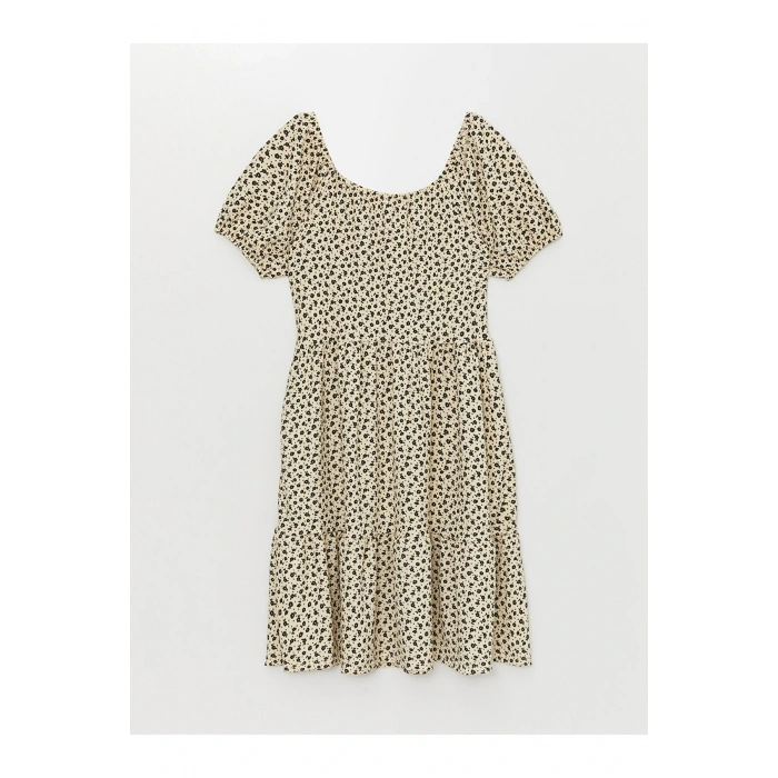 U Yaka Çiçekli Kız Çocuk Elbise