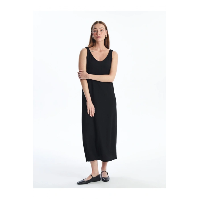 U Yaka Düz Askılı Kadın Elbise