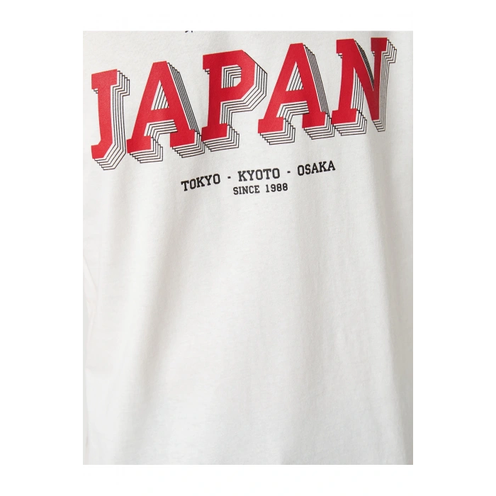 Uzakdoğu Baskılı Tişört Bisiklet Yaka Kısa Kollu