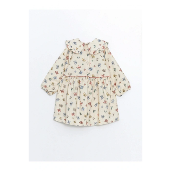 Uzun Kollu Baskılı Kız Bebek Elbise