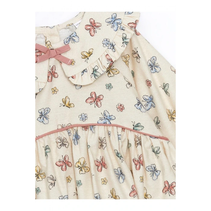 Uzun Kollu Baskılı Kız Bebek Elbise