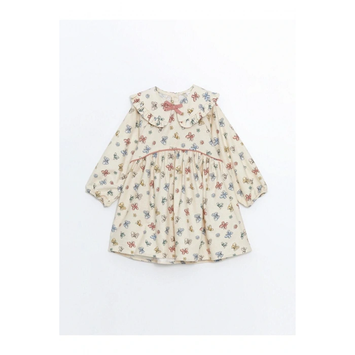 Uzun Kollu Baskılı Kız Bebek Elbise