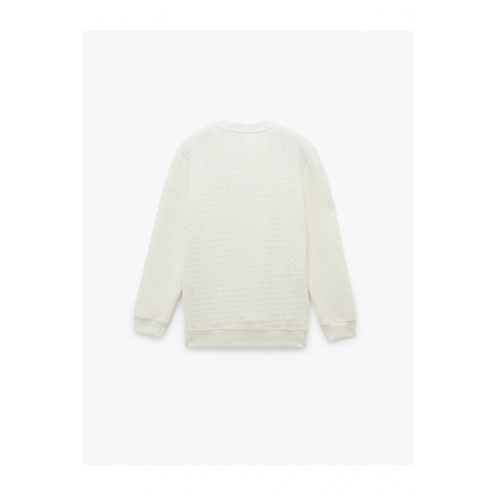 Uzun Kollu Bisiklet Yaka Dokulu Beyaz Erkek Sweatshirt 6Wam70075Mk