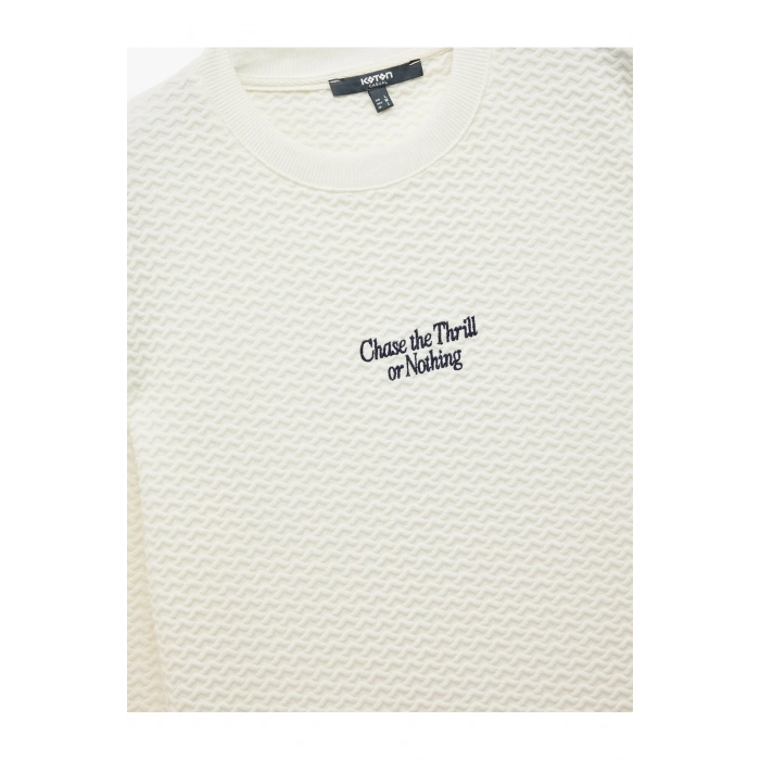 Uzun Kollu Bisiklet Yaka Dokulu Beyaz Erkek Sweatshirt 6Wam70075Mk