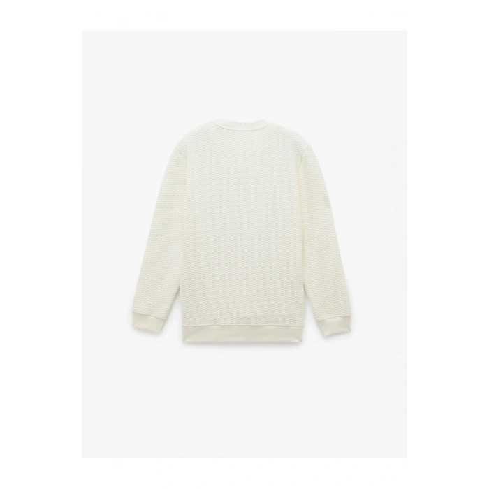 Uzun Kollu Bisiklet Yaka Dokulu İşlemeli Sweatshirt