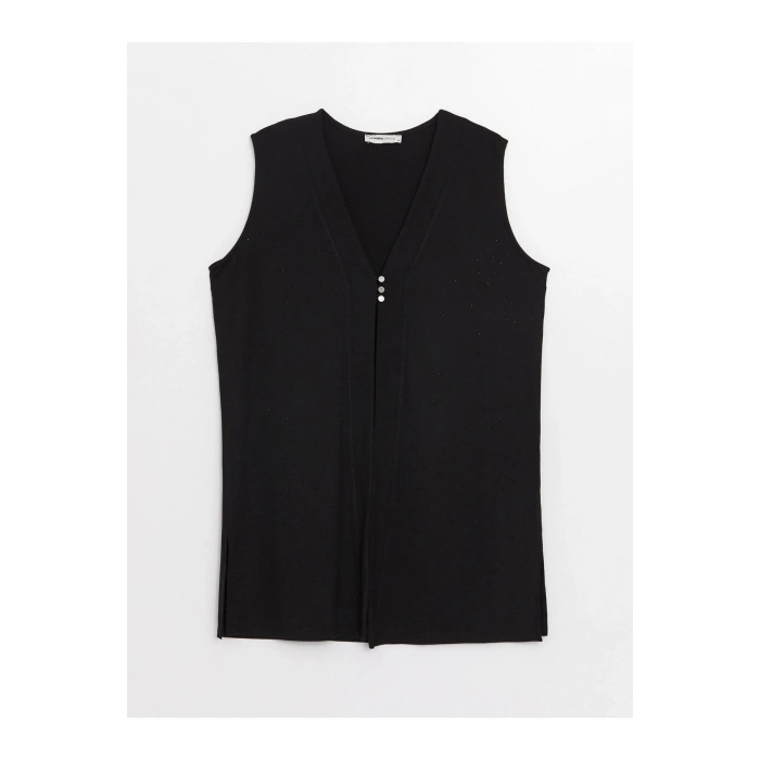 V Yaka Düz Interlok Kadın Yelek