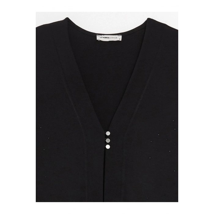 V Yaka Düz Interlok Kadın Yelek