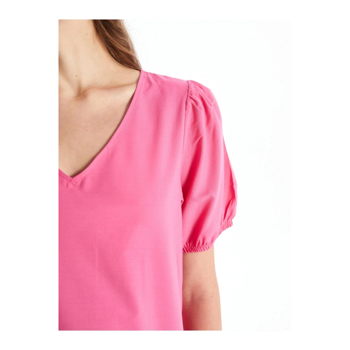 V Yaka Düz Kısa Kollu Hamile Elbise