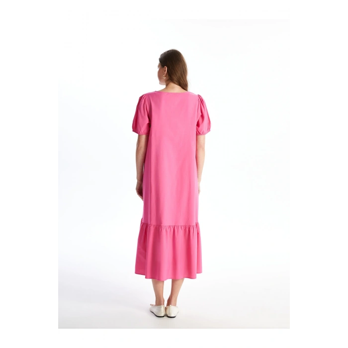 V Yaka Düz Kısa Kollu Hamile Elbise