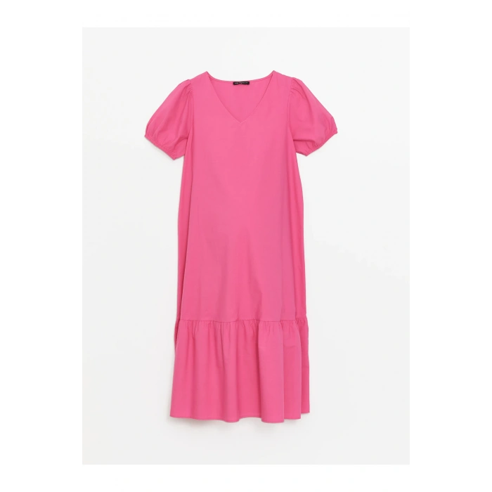 V Yaka Düz Kısa Kollu Hamile Elbise