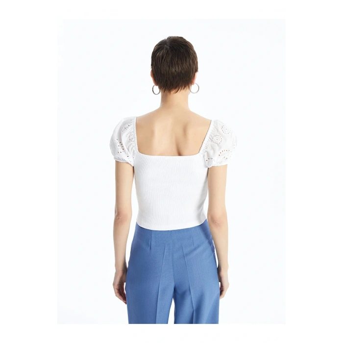 Vision Kare Yaka Düz Kısa Kollu Kadın Crop