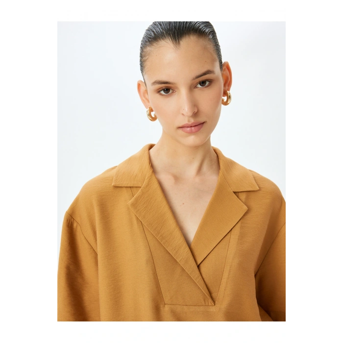 Viskon Kısa Kollu Bol Kesim Polo Yaka Bluz