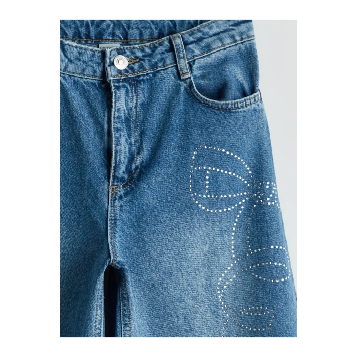 Wideleg Taşlı Kız Çocuk Jean Pantolon