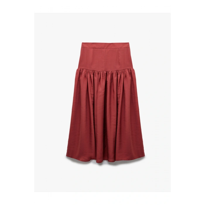 X Melis Ağazat - Büzgülü Belden Oturtma Detaylı Midi Kloş Etek