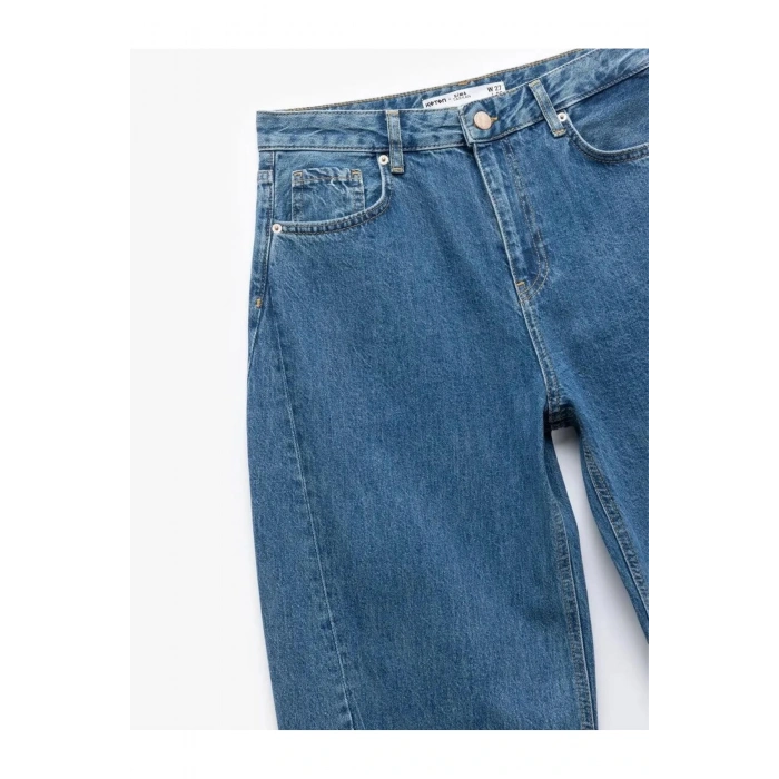 X Sima Tarkan - Rahat Kesim Yüksek Bel Düğmeli Pamuklu Barrel Jean Pantolon