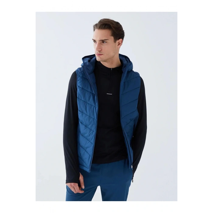 XSIDE ACTIVE Indigo Standart Kalıp Kapüşonlu Erkek Şişme Yelek