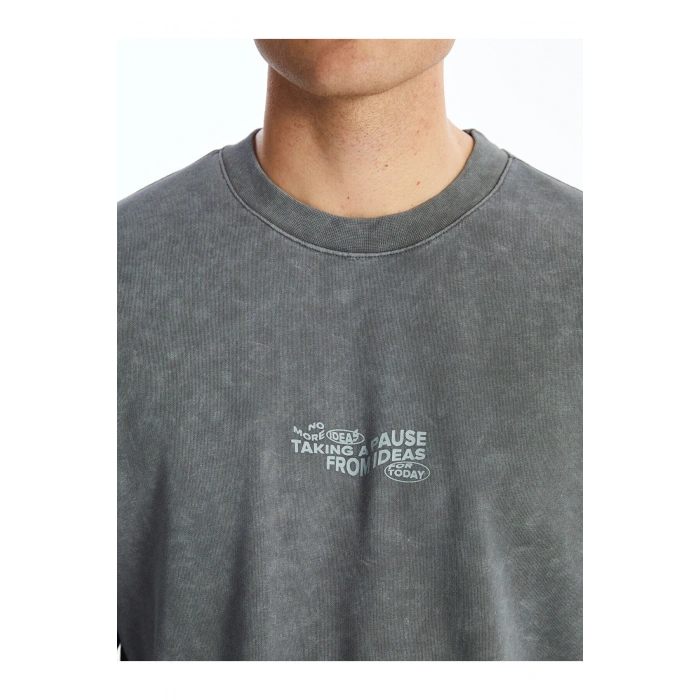 Xsıde Antrasit Bisiklet Yaka Uzun Kollu Baskılı Erkek Sweatshirt