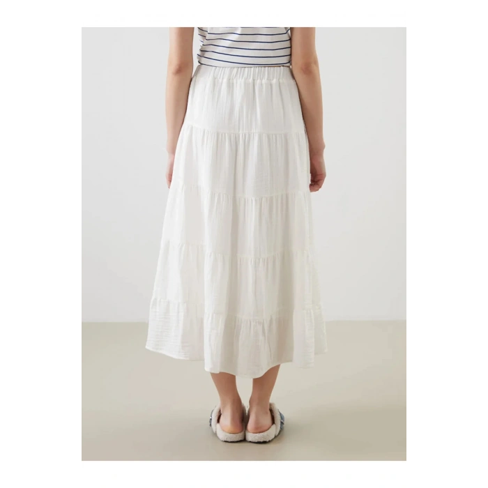 XSIDE Beyaz Beli Lastikli Katkat Etek