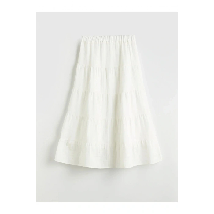 XSIDE Beyaz Beli Lastikli Katkat Etek