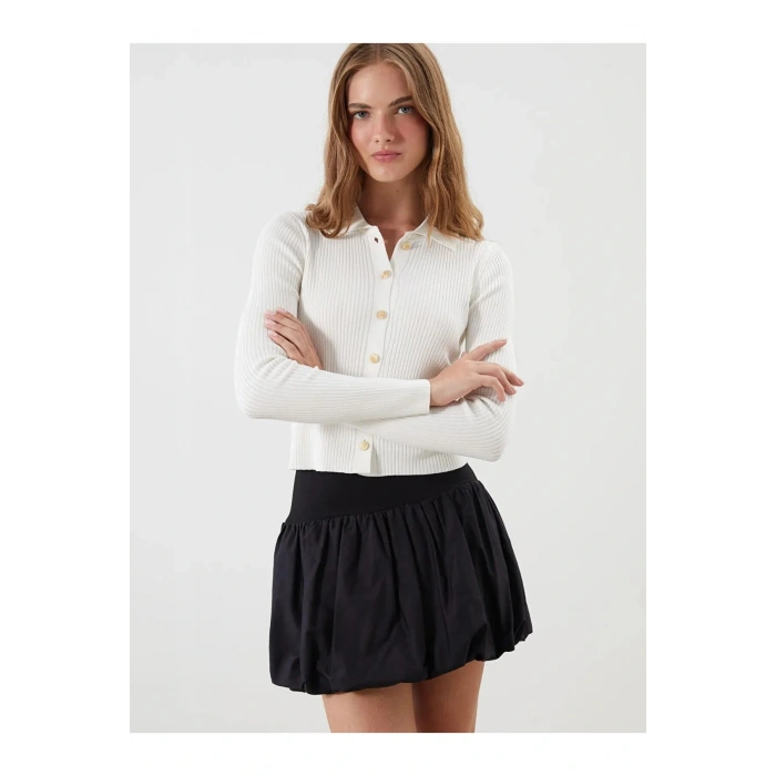 XSIDE Ekru Polo Yaka Kadın Triko Hırka