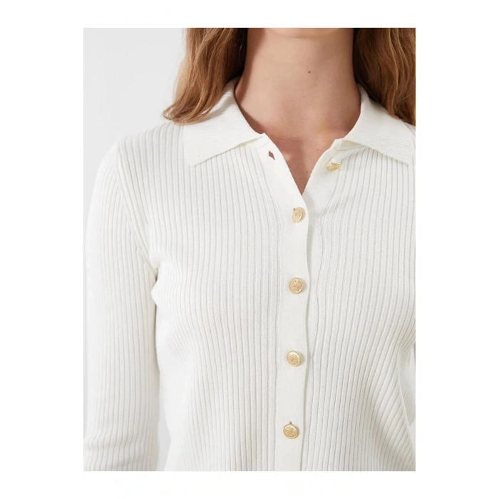 XSIDE Ekru Polo Yaka Kadın Triko Hırka