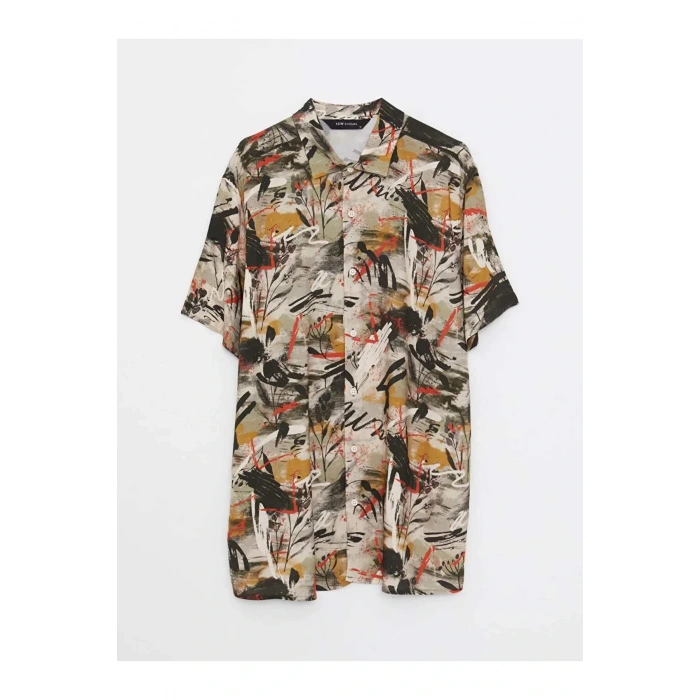 XSIDE Haki Regular Fit Kısa Kollu Desenli Poplin Erkek Gömlek